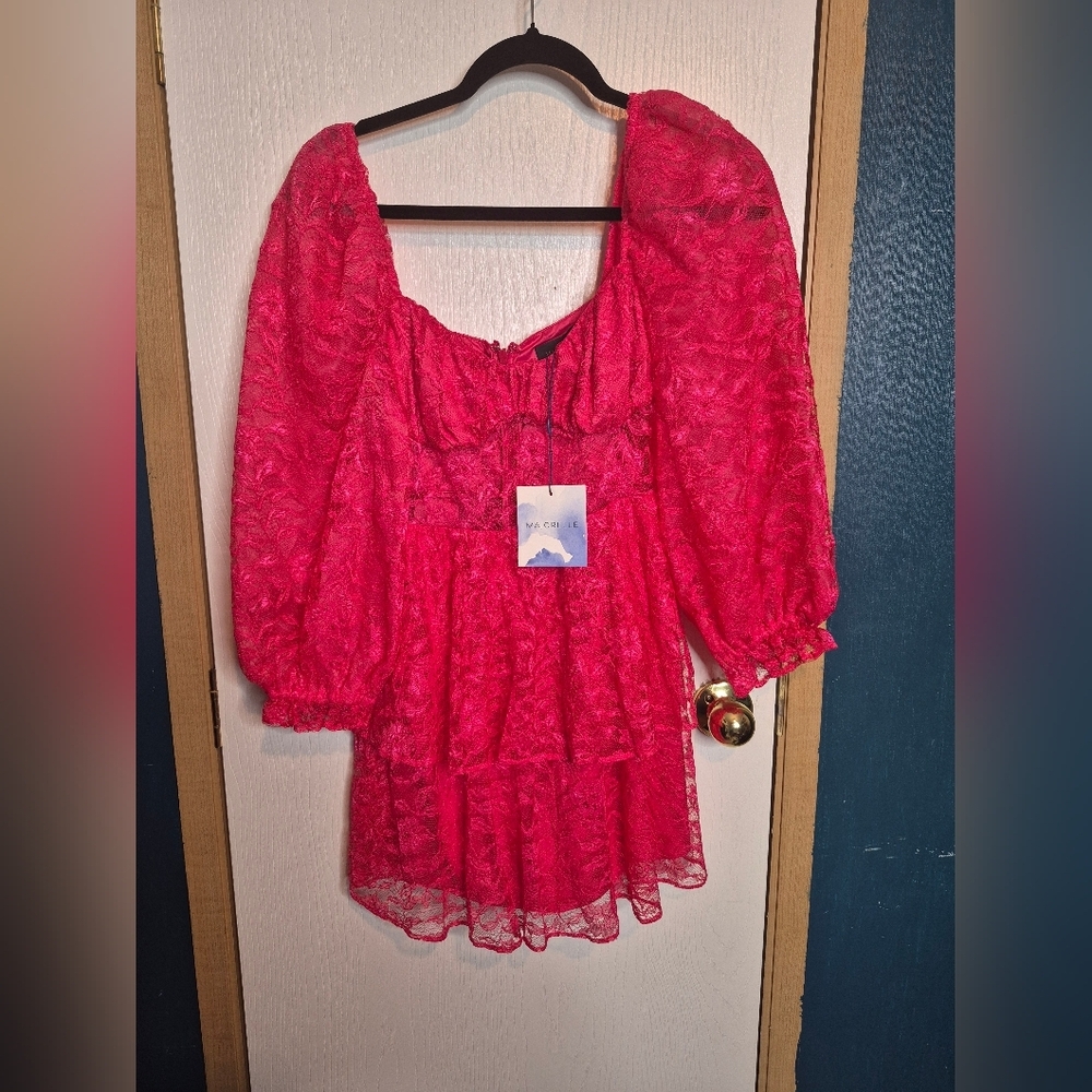 ☀️🌧NWT Majorelle Lace Mini Dress Pink Puff Sleeve